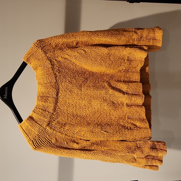 Free People Off Shoulder Slouchy Mustard Knit Sweater Women's Small - Picture 2 of 2